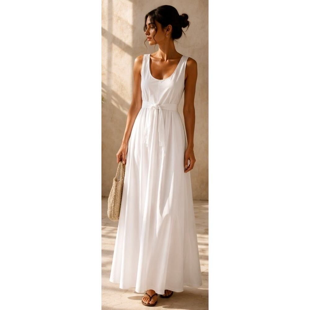 THE ROW Daria Scoop-neck Sleeveless Poplin Maxi Dress In White US4 - Picture 4 of 10